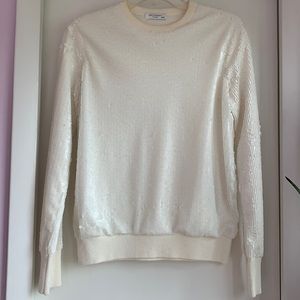 Equipment white cream matte sequence sweater XS